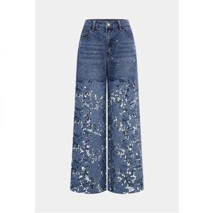 Micas Floral Navy Wide-Leg Jeans. New without tags.